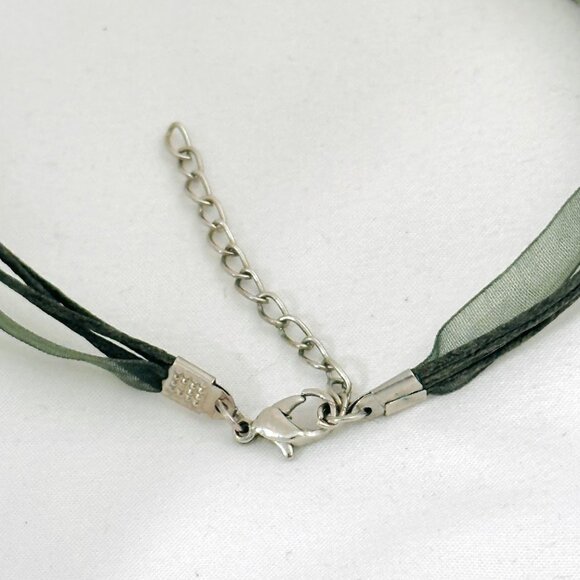 Art Glass Flower Pendant/Necklace w/Green Sheer Ribbon and Cord - Picture 5 of 6